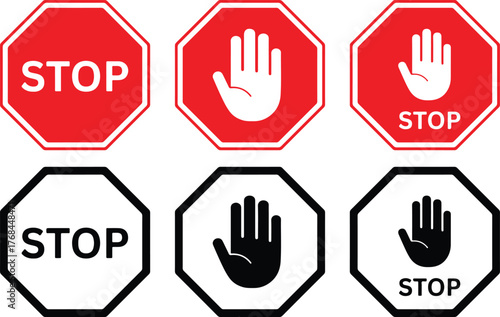 Stop vector icon isolated on white background — red octagon warning symbol for traffic control, safety alert, and road sign illustration