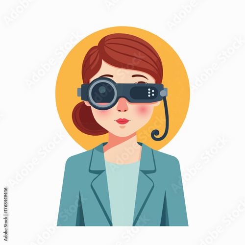 Young woman wearing assistive glasses in modern style illustration  