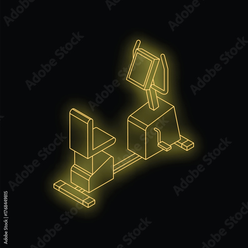 Glowing yellow neon sign representing a recumbent stationary bike, ideal for fitness and workout concepts