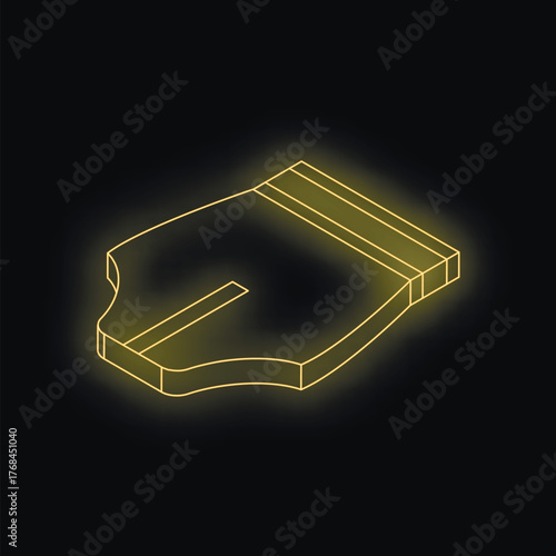 Isometric view of a glowing neon yellow fountain pen nib, symbolizing writing, creativity, and elegance