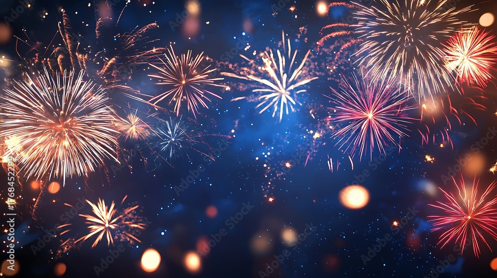 Naklejka premium Stunning fireworks display creating festive joy high resolution picture