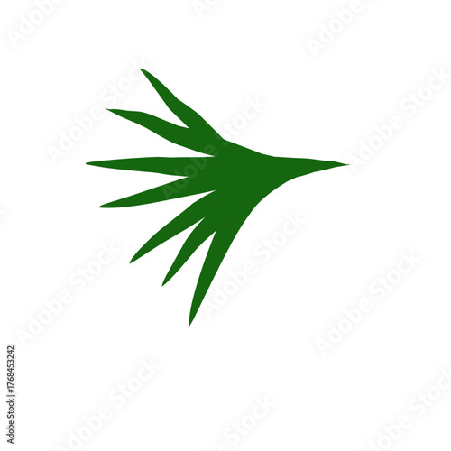 A green, abstract, fan-shaped leaf design