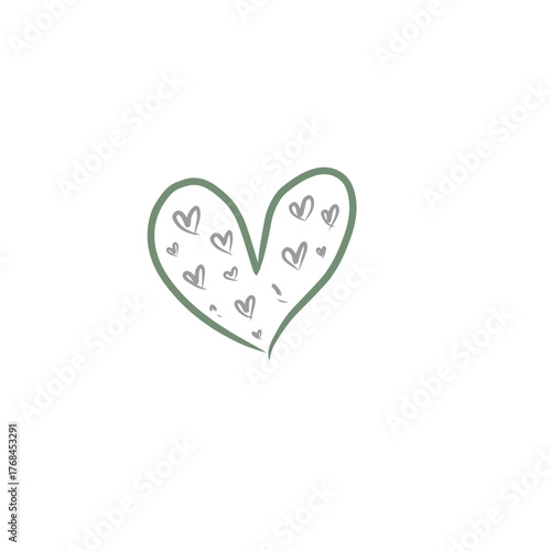 A simple drawing of a large green heart filled with smaller gray hearts.