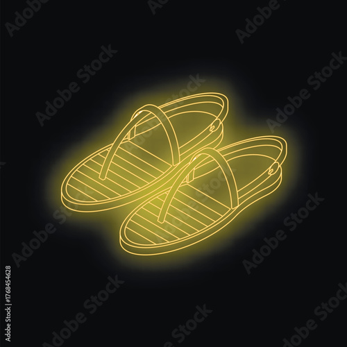 Glowing neon sandals representing summer footwear, beachwear, or vacation fashion