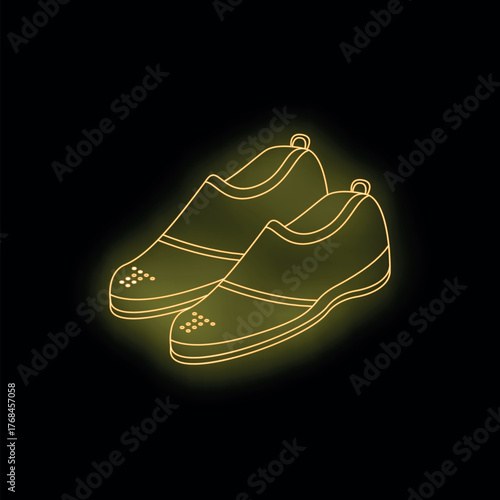 Neon yellow loafers shoes glowing on black background represent fashion, style, and nightlife