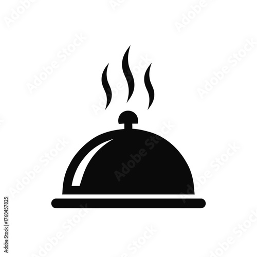 Hot food served under a cloche icon with steam rising
