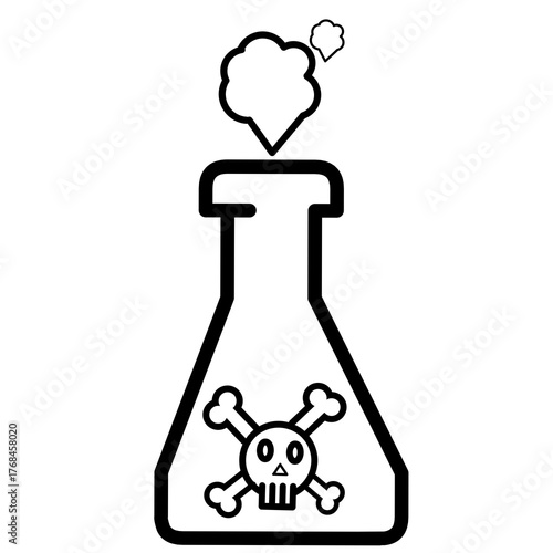 Poisonous Chemical Flask with Skull and Crossbones Warning Sign