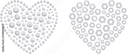 Modern metallic heart shapes made from shiny steel bolts and round metal circles abstract industrial love design for engineering creativity