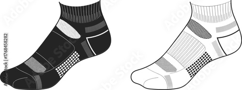 Professional sport ankle socks vector illustration set with cushioned support, breathable mesh fabric and ergonomic athletic design for fitness apparel