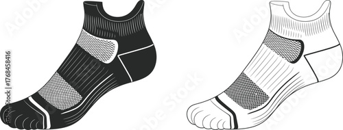 Sport athletic ankle socks vector illustration set with breathable mesh design and cushioned support for running and fitness apparel