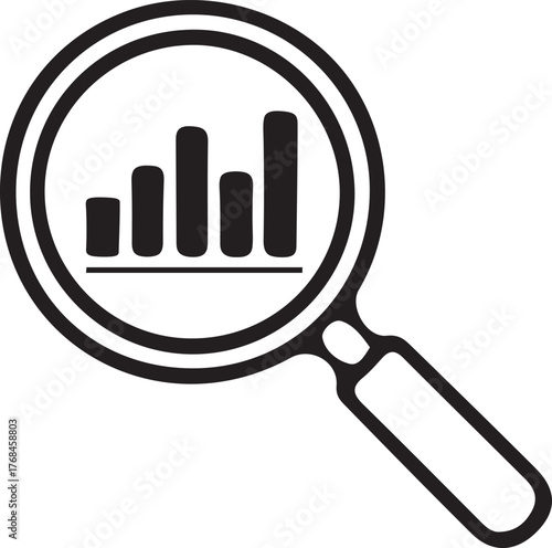 Magnifying glass over a bar graph icon