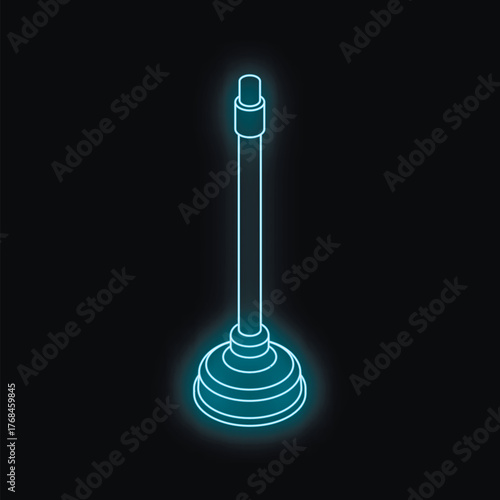 Neon plunger glowing on a dark background, representing plumbing services and drain cleaning solutions