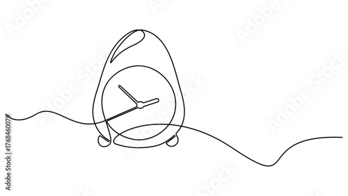 Continuous one line drawing of vintage alarm clock vector design. Single Line Drawing Alarm Clock. Clock with arrow, One thin line continuous symbol. Time Reminder Minimalist Vector Art.