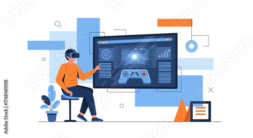 Immersive virtual reality experience a man exploring digital world with vr headset and innovative