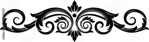 Elegant black floral scroll design element for decorative borders and embellishments