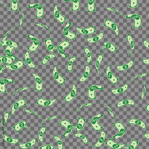 Money rain dollar bills falling