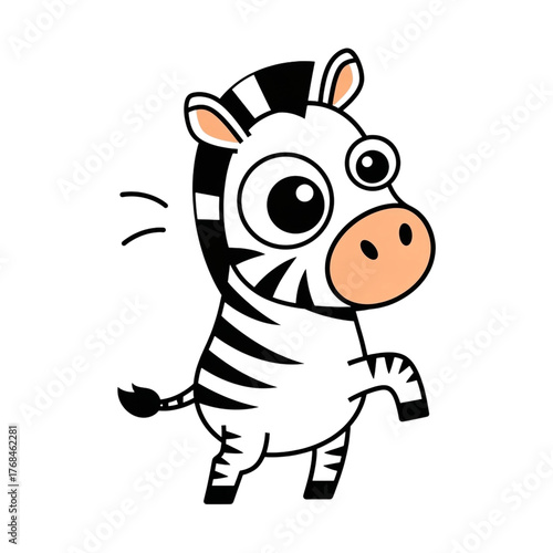 Cute cartoon zebra standing on two legs with big eyes, isolated on transparent background