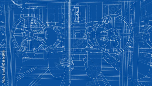 Industrial Blueprint with Valves. Vector