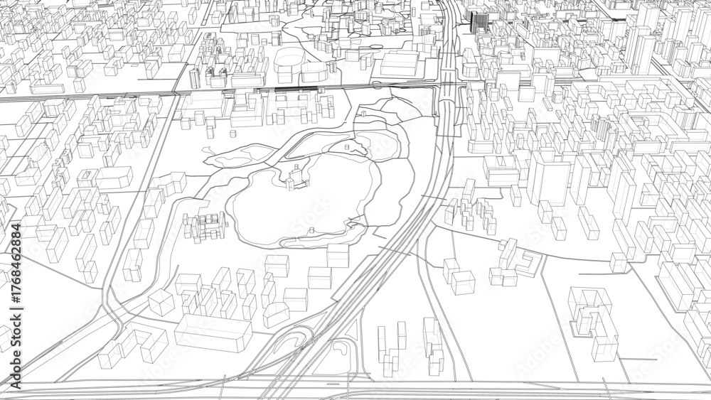 Obraz premium Urban Wireframe Cityscape