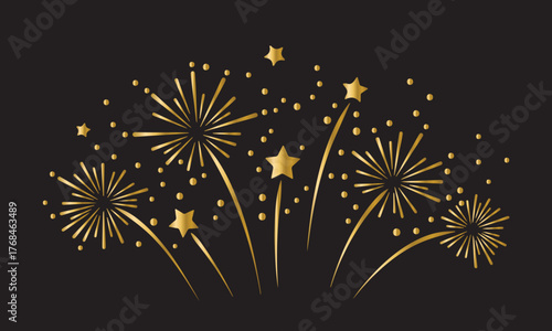 Golden fireworks bursts with stars and sparkles on a festive night