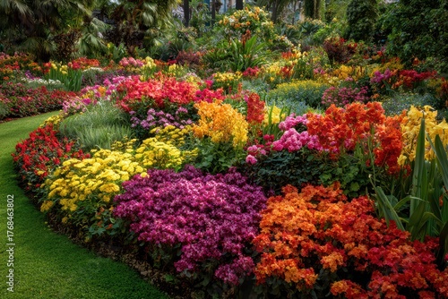 Wallpaper Mural A vibrant garden displays a diverse range of flowers in various colors, creating a visually rich and appealing botanical landscape. Torontodigital.ca