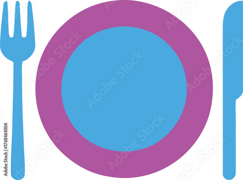 Dining table setting vector illustration with plate fork and knife