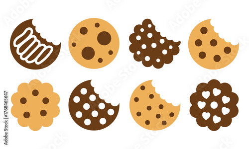 Collection of cookies with different shapes and bites isolated on white background