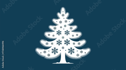Elegant Christmas tree silhouette with intricate snowflakes against a modern blue background creates a festive holiday mood for seasonal promotions