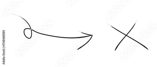 Black brush stroke arrow and X mark symbol on white background with transparent background cross