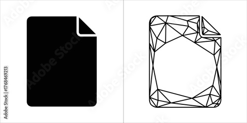 Two document icons, one solid black and one geometric outline