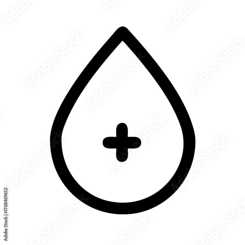 A clear outline icon of a blood drop with a medical cross, symbolizing blood donation, medical care, or first aid. Ideal for health blogs.