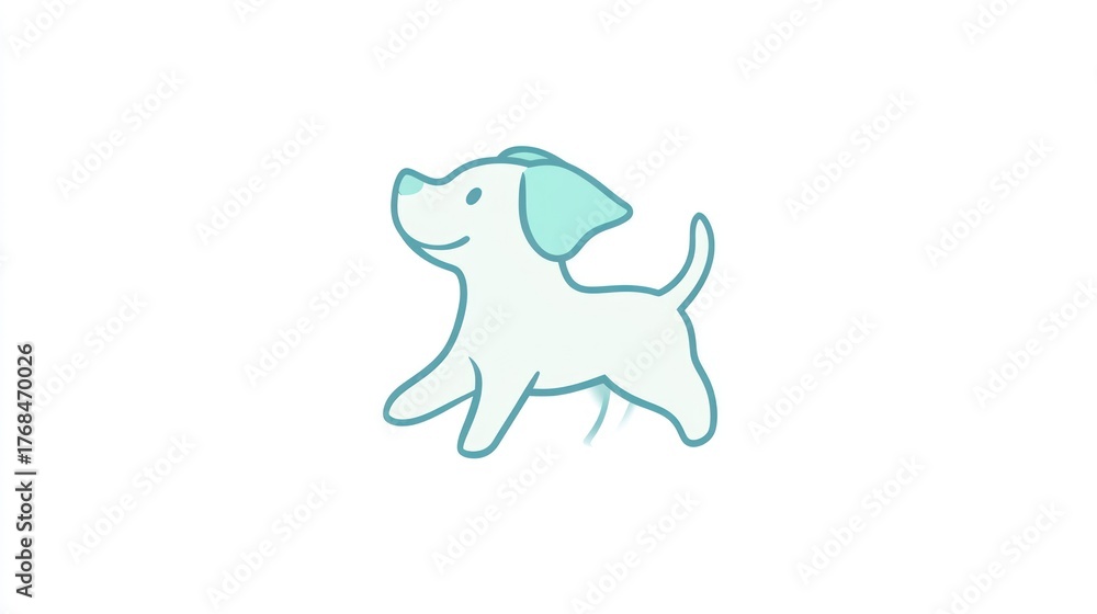 Obraz premium Cartoon light blue dog walking on a white background. Use children, art