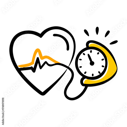 Heart health icon with ECG line and blood pressure monitor. Perfect for medical sites, health blogs, or articles on cardiovascular wellness and monitoring. 