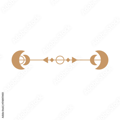 Esoteric vector illustration with triple crescent moons and geometric alignment, symbolizing lunar cycles and divine energy.