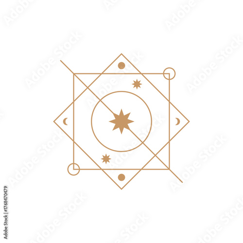 Sacred geometric star vector combining moon and circle motifs, symbolizing enlightenment and spiritual clarity.