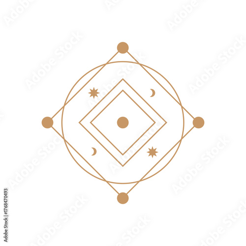 Esoteric mandala-like vector featuring layered geometric circles and stars, representing balance and spiritual awakening.