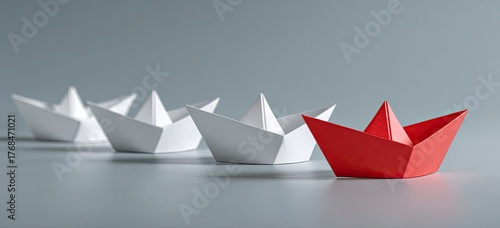 Wallpaper Mural Red paper boat leads white boats forward on a neutral surface Torontodigital.ca