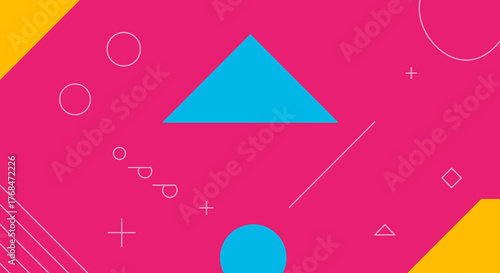 Vibrant Retro Memphis Style Background. Geometric Abstract Pattern in Hot Pink, Yellow, and Cyan.