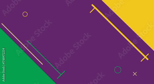 Abstract Geometric Background in Memphis Style. Vibrant Purple, Green, and Gold Retro Pattern for Design and Banner Use.