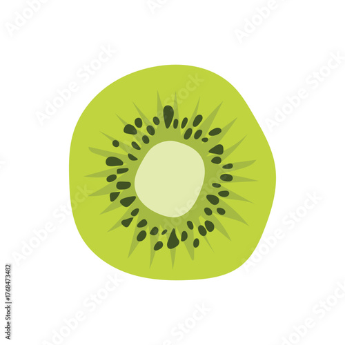 Kiwi fruit slice vector illustration. Fresh kiwi cut illustration symbolizing tropical fruit and vitamin health.