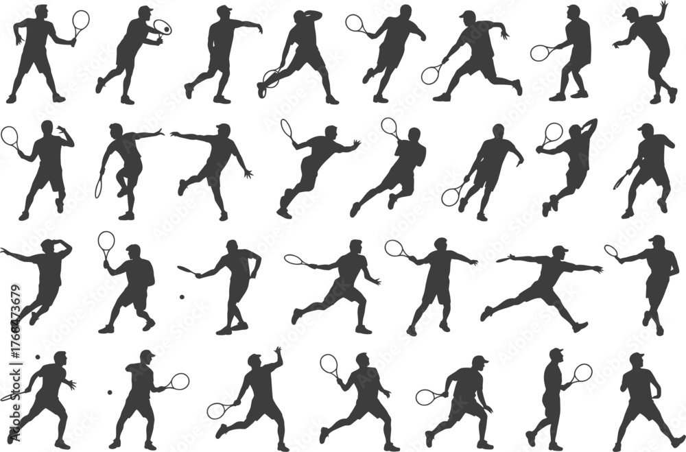 Fototapeta premium Tennis players silhouettes collection vector illustration sport activity