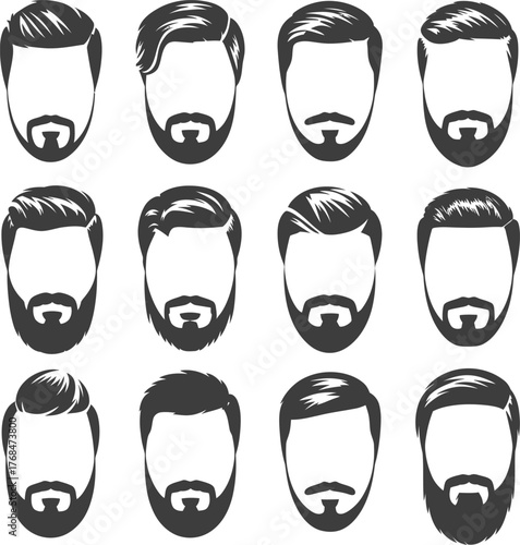 Men hairstyle and beard styles vector set for barbershop or hair salon design