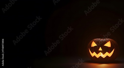 Glimmering Jack-o-lantern smiles warmly in the night, a beacon of festive autumn fun and spooky cheer.