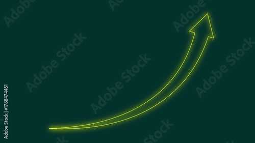 Neon Upward Arrow on Black Background: Abstract Growth, Success, and Improvement Animation.Abstract Bright Yellow Neon Arrow | Dynamic Growth Indicator on Dark Screen.