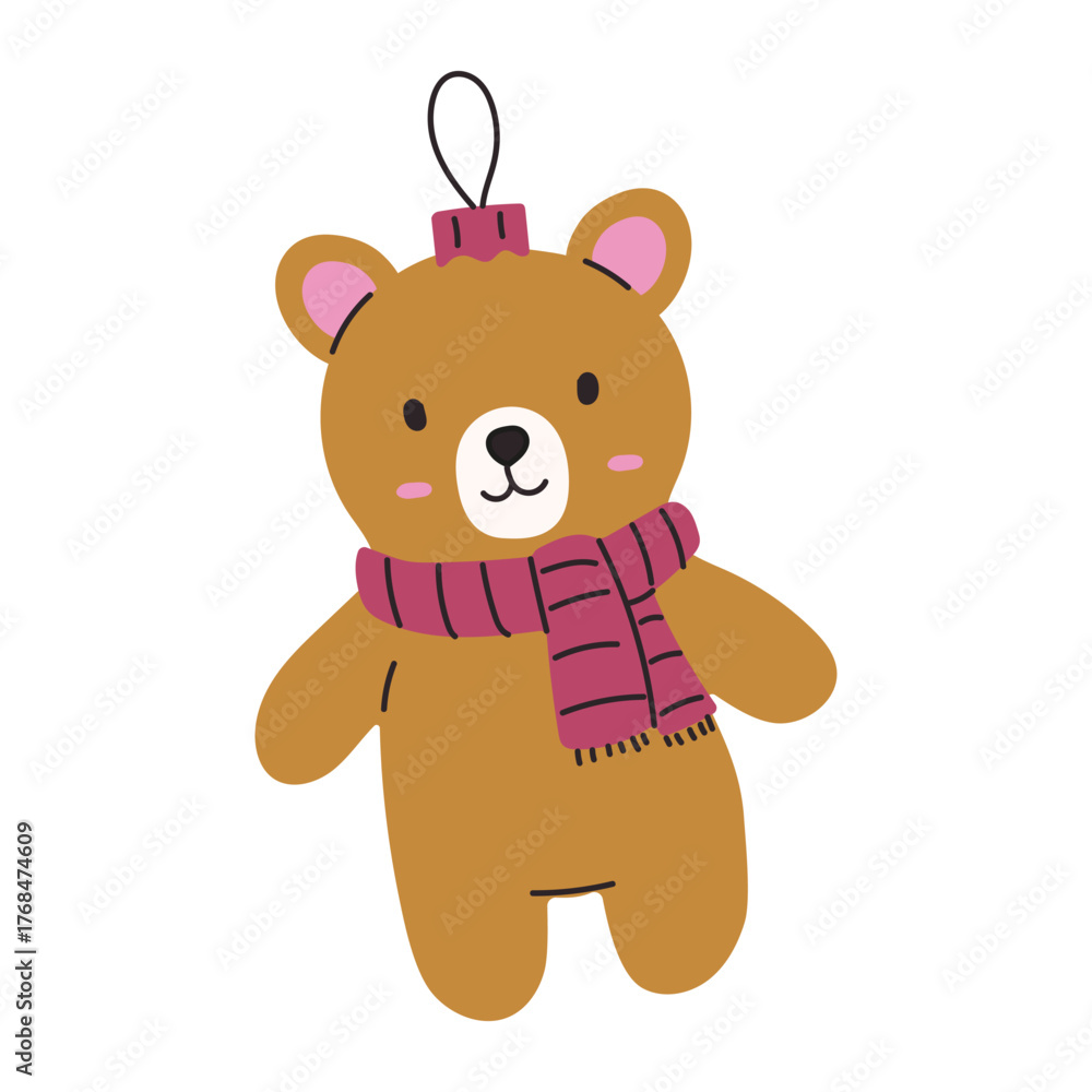 Fototapeta premium Cute bear ornament with a pink scarf, perfect for festive decorations during the winter season