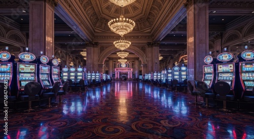 Wallpaper Mural Casino interior with slot machines and chandeliers under ornate ceiling Torontodigital.ca