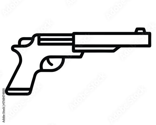Simple outline icon of a handgun silhouette graphic