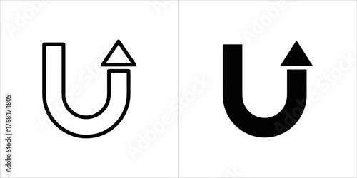 U shape with arrow pointing up, outline and solid icon