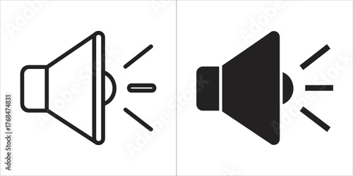 Speaker icon with sound waves, outline and solid version