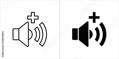 Sound volume increase icon with waves and a plus sign, representing higher audio level